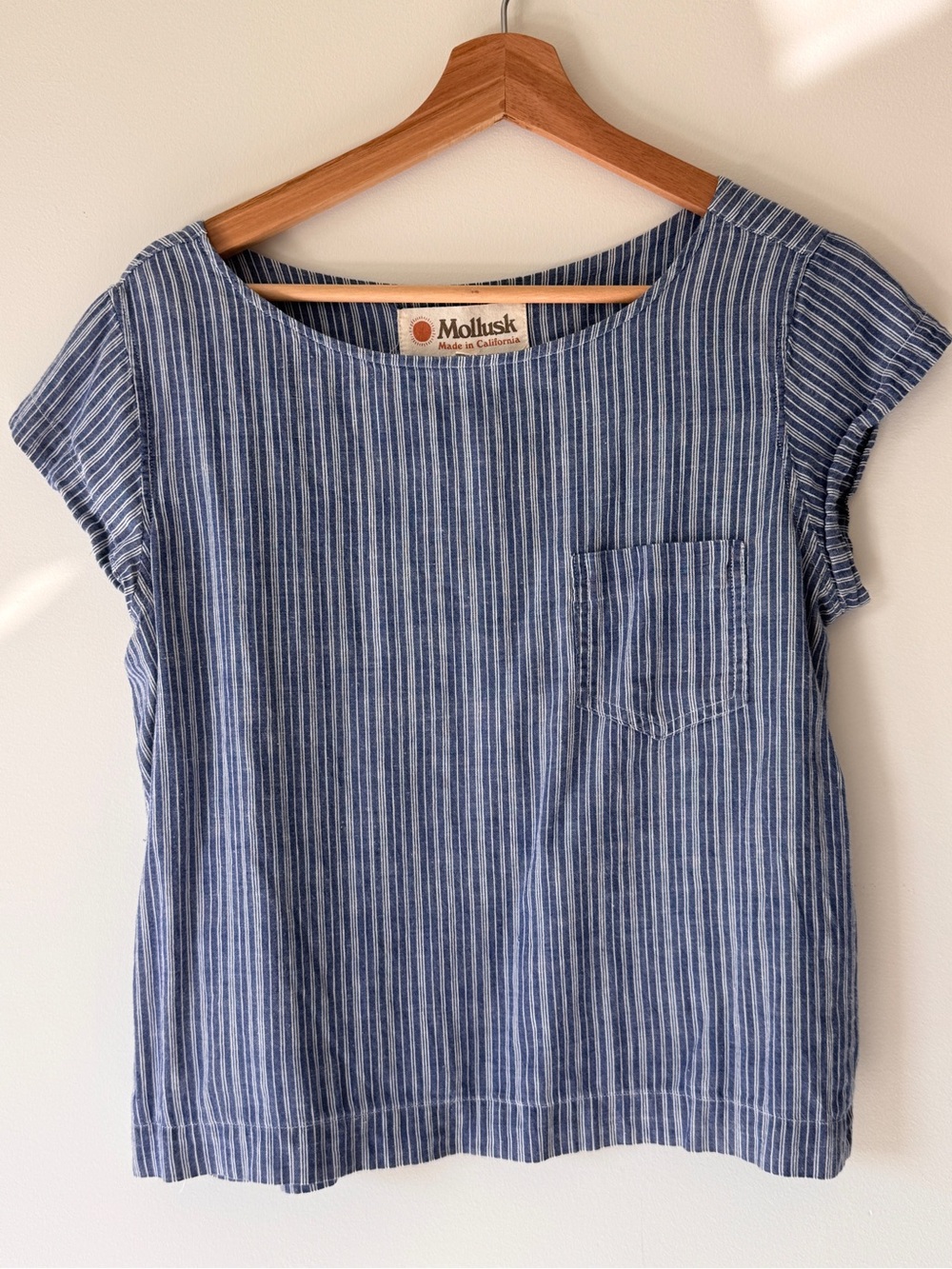 Mollusk Women's Blue Striped Pocket Blouse